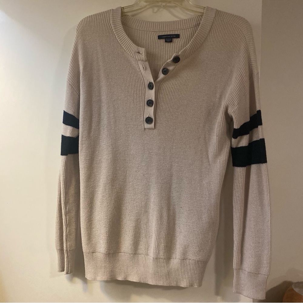 AE Beige Sweater with Black Stripe Sleeve